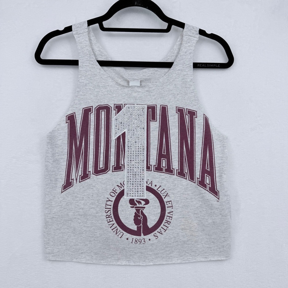 RE/DONE x PAM Montana Upcycled Raw Tank Top Heather Grey Rhinestone L Streetwear